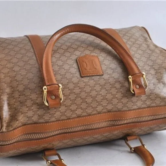 CELINE Vintage Macadam Blason Pattern Hand Boston Bag PVC Leather Beige … - Picture 9 of 12